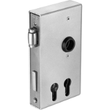 AMF 140 RD - Lock case with roller latch rim deadlock for triangular and profile cylinders, bare-metal
