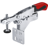 AMF 6871 - Horizontal toggle clamp with auto-adjust clamping height, with open clamping arm and angle base